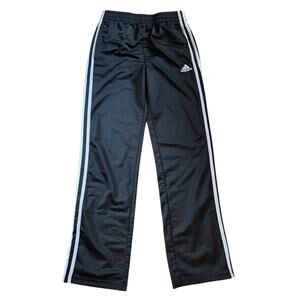 Adidas Boys Athletic Pants Size L 14/16 Gray White Striped Straight Leg Pockets
